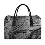 Monochrome Dinosaur Fossil Print Leather Duffle Bag