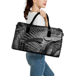 Monochrome Dinosaur Fossil Print Leather Duffle Bag