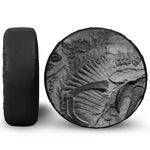 Monochrome Dinosaur Fossil Print Leather Spare Tire Cover