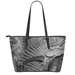 Monochrome Dinosaur Fossil Print Leather Tote Bag