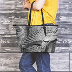 Monochrome Dinosaur Fossil Print Leather Tote Bag