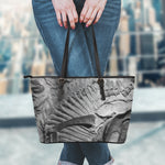 Monochrome Dinosaur Fossil Print Leather Tote Bag