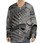 Monochrome Dinosaur Fossil Print Long Sleeve Baseball Jersey