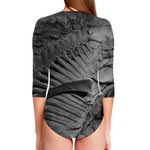 Monochrome Dinosaur Fossil Print Long Sleeve Swimsuit