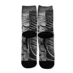 Monochrome Dinosaur Fossil Print Long Socks