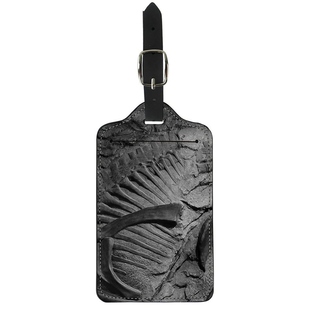 Monochrome Dinosaur Fossil Print Luggage Tag