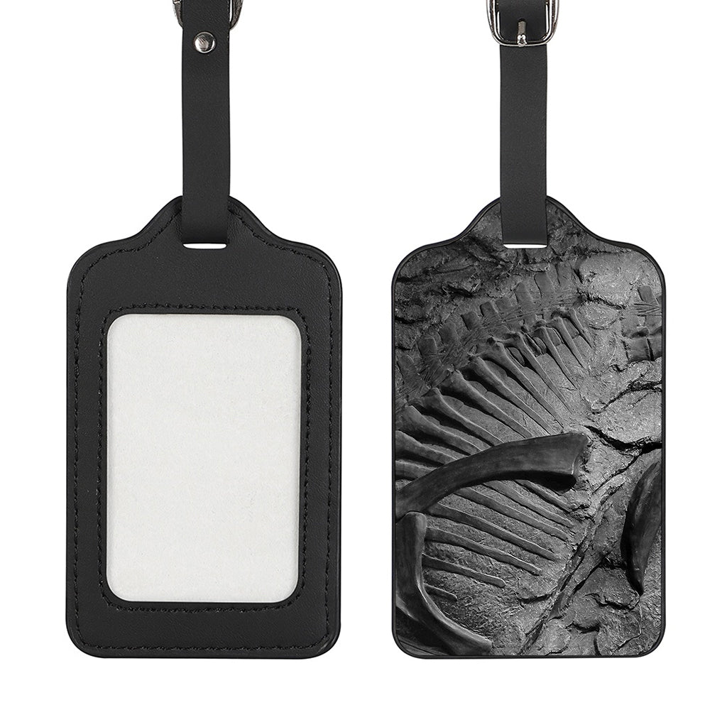 Monochrome Dinosaur Fossil Print Luggage Tag