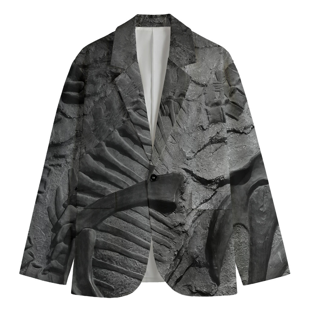Monochrome Dinosaur Fossil Print Men's Blazer