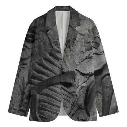 Monochrome Dinosaur Fossil Print Men's Blazer