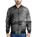 Monochrome Dinosaur Fossil Print Men's Bomber Jacket