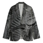 Monochrome Dinosaur Fossil Print Men's Cotton Blazer