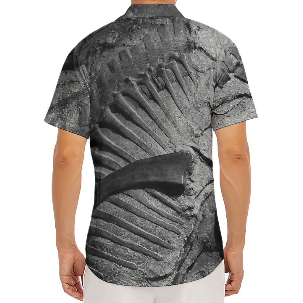 Monochrome Dinosaur Fossil Print Men's Deep V-Neck Shirt
