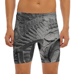 Monochrome Dinosaur Fossil Print Men's Long Boxer Briefs