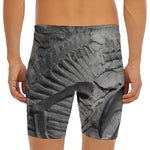 Monochrome Dinosaur Fossil Print Men's Long Boxer Briefs