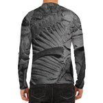 Monochrome Dinosaur Fossil Print Men's Long Sleeve Rash Guard