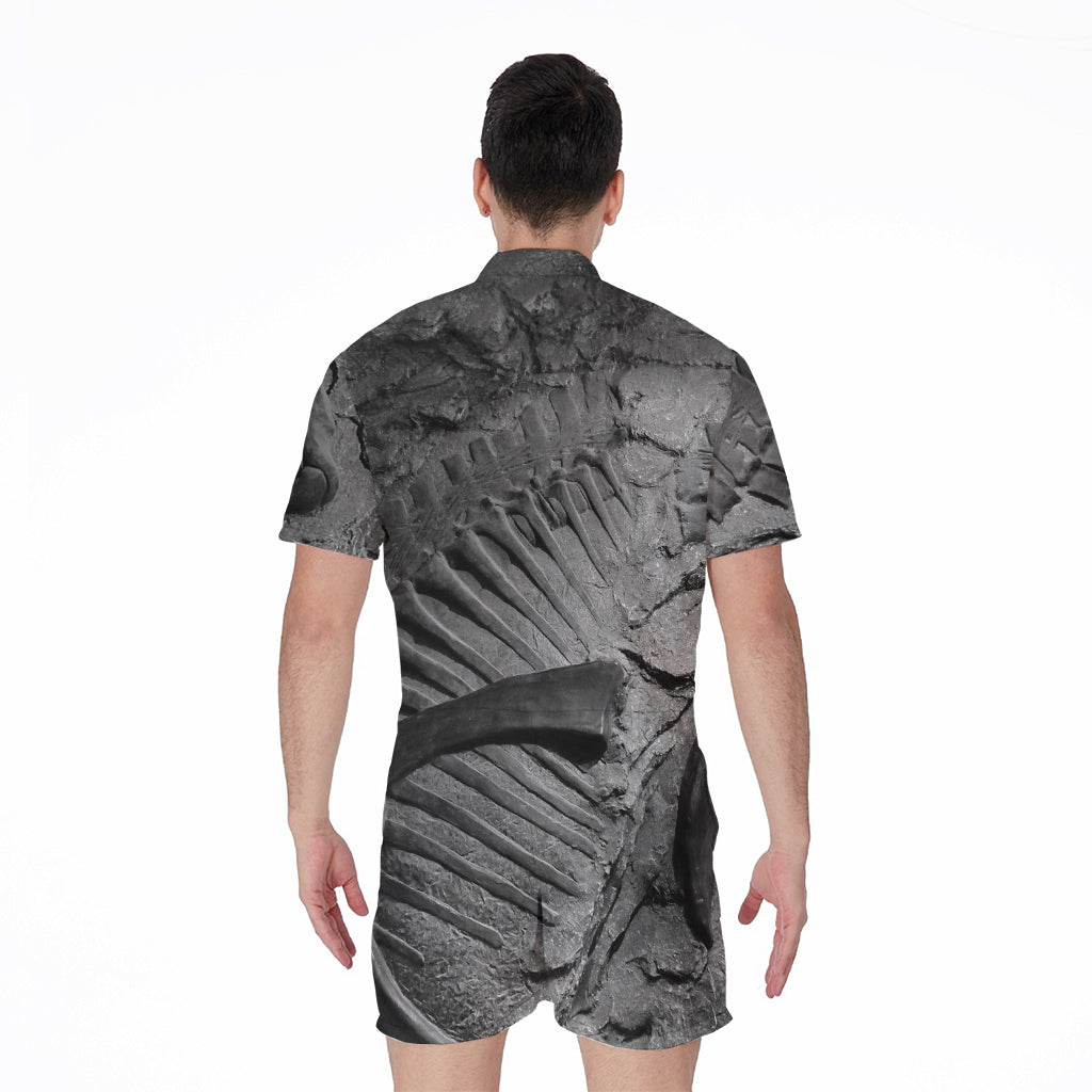 Monochrome Dinosaur Fossil Print Men's Rompers