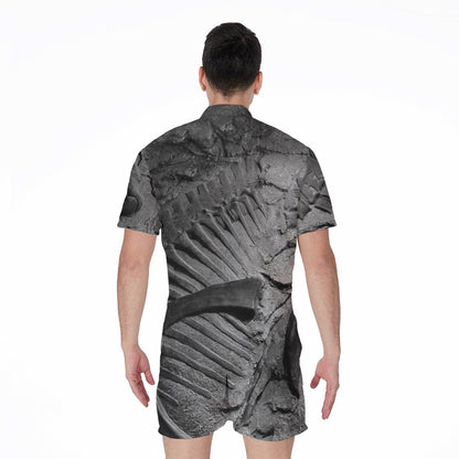 Monochrome Dinosaur Fossil Print Men's Rompers
