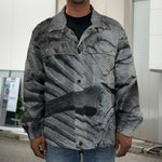 Monochrome Dinosaur Fossil Print Men's Shirt Jacket