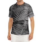 Monochrome Dinosaur Fossil Print Men's Short Sleeve Rash Guard