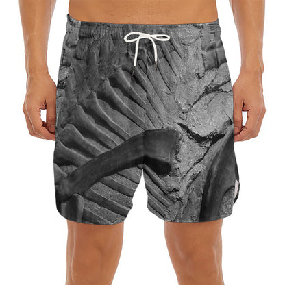 Monochrome Dinosaur Fossil Print Men's Split Running Shorts