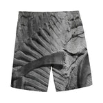 Monochrome Dinosaur Fossil Print Men's Sports Shorts