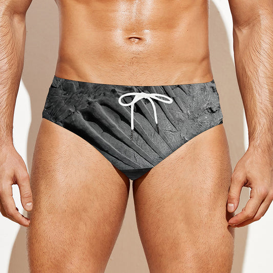 Monochrome Dinosaur Fossil Print Men's Swim Briefs