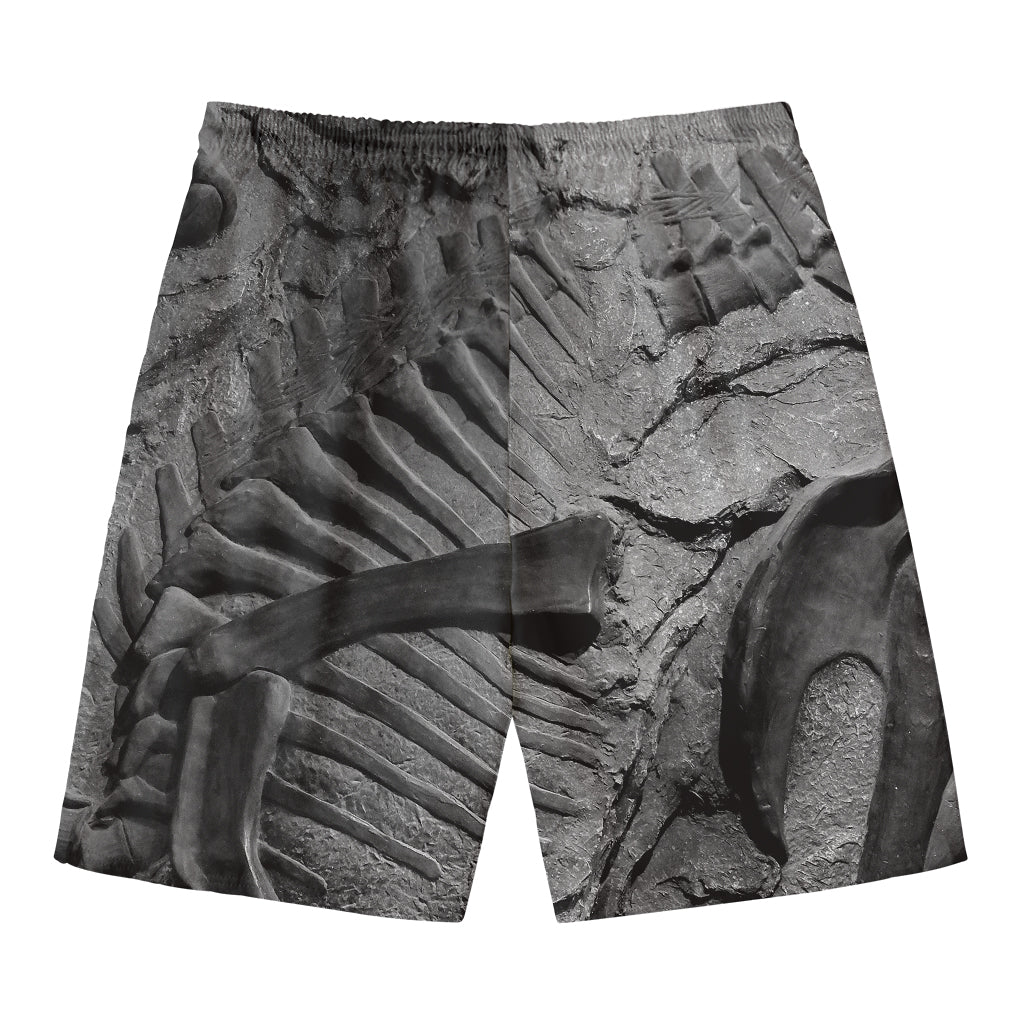 Monochrome Dinosaur Fossil Print Men's Swim Trunks