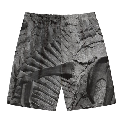 Monochrome Dinosaur Fossil Print Men's Swim Trunks