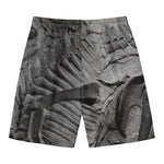 Monochrome Dinosaur Fossil Print Men's Swim Trunks