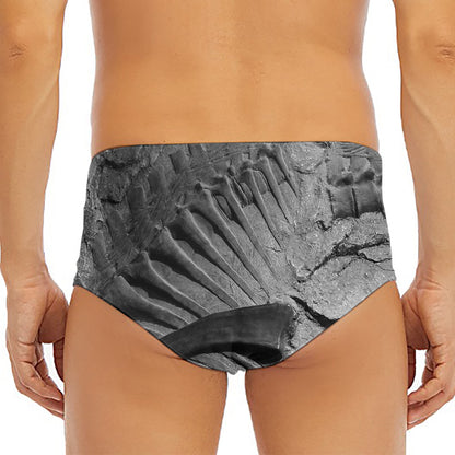 Monochrome Dinosaur Fossil Print Men's Triangle Swim Briefs