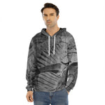 Monochrome Dinosaur Fossil Print Men's Velvet Pullover Hoodie