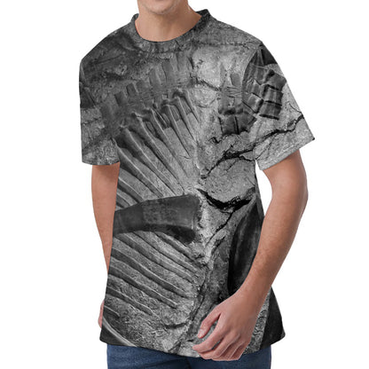 Monochrome Dinosaur Fossil Print Men's Velvet T-Shirt