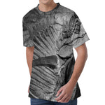 Monochrome Dinosaur Fossil Print Men's Velvet T-Shirt