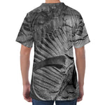 Monochrome Dinosaur Fossil Print Men's Velvet T-Shirt