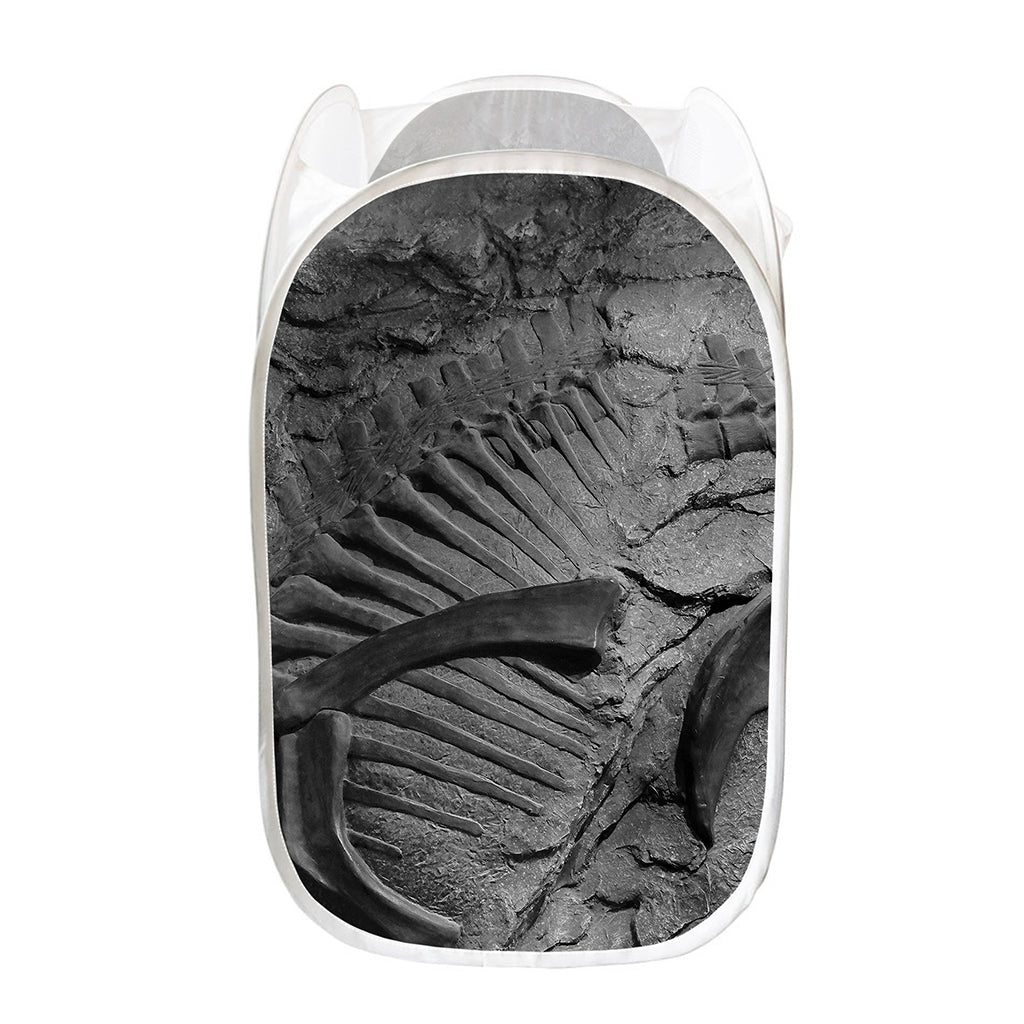 Monochrome Dinosaur Fossil Print Mesh Laundry Hamper