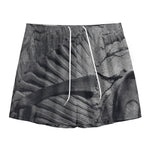 Monochrome Dinosaur Fossil Print Mesh Shorts
