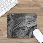 Monochrome Dinosaur Fossil Print Mouse Pad