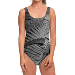Monochrome Dinosaur Fossil Print One Piece Swimsuit