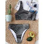 Monochrome Dinosaur Fossil Print One Shoulder Bikini Top