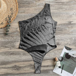 Monochrome Dinosaur Fossil Print One Shoulder Bodysuit