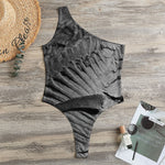Monochrome Dinosaur Fossil Print One Shoulder Bodysuit
