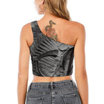 Monochrome Dinosaur Fossil Print One Shoulder Crop Top