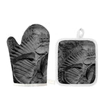 Monochrome Dinosaur Fossil Print Oven Mitt And Pot Holder Set