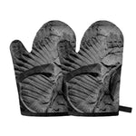 Monochrome Dinosaur Fossil Print Oven Mitts