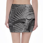 Monochrome Dinosaur Fossil Print Pencil Mini Skirt