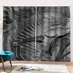 Monochrome Dinosaur Fossil Print Pencil Pleat Curtains