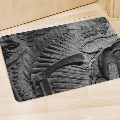 Monochrome Dinosaur Fossil Print Polyester Doormat