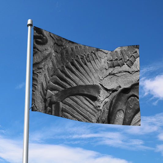 Monochrome Dinosaur Fossil Print Polyester Flag