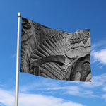 Monochrome Dinosaur Fossil Print Polyester Flag