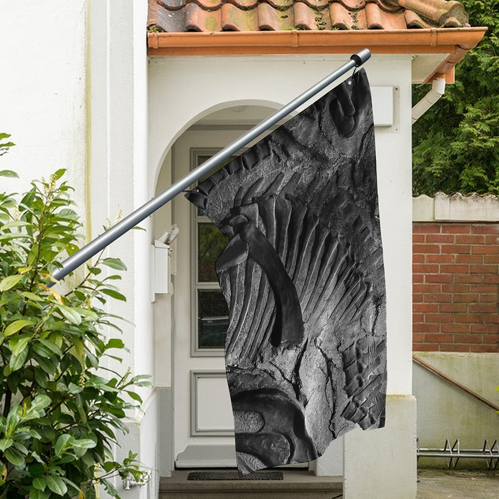 Monochrome Dinosaur Fossil Print Polyester Flag